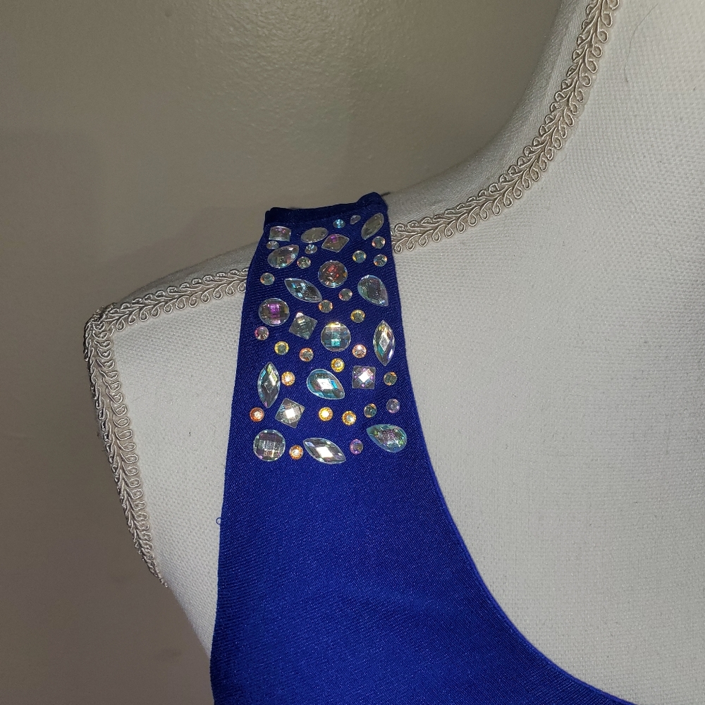 Pompows one shoulder jeweled maxi formal dress Med - Picture 5 of 7